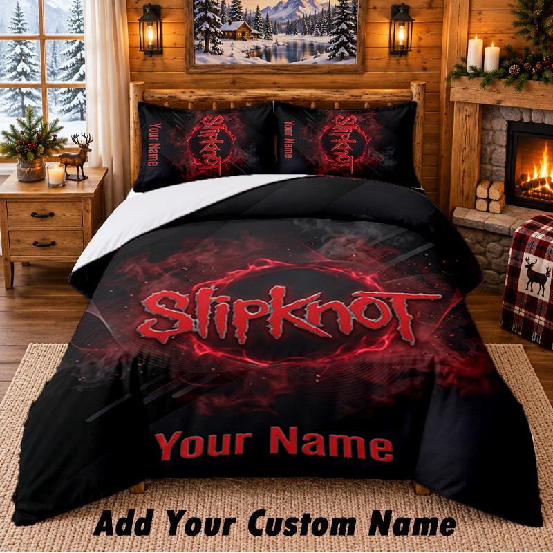 Slipknot Pattern Bedding 3Pcs Set Custom Name, Bed Sheet And Pillowcases For Home Bedroom