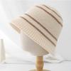 Autumn and Winter Warm Bucket Hat Women's Niche Retro Striped Splicing Basin Hat Women's Wool Knitted Fisherman Hat