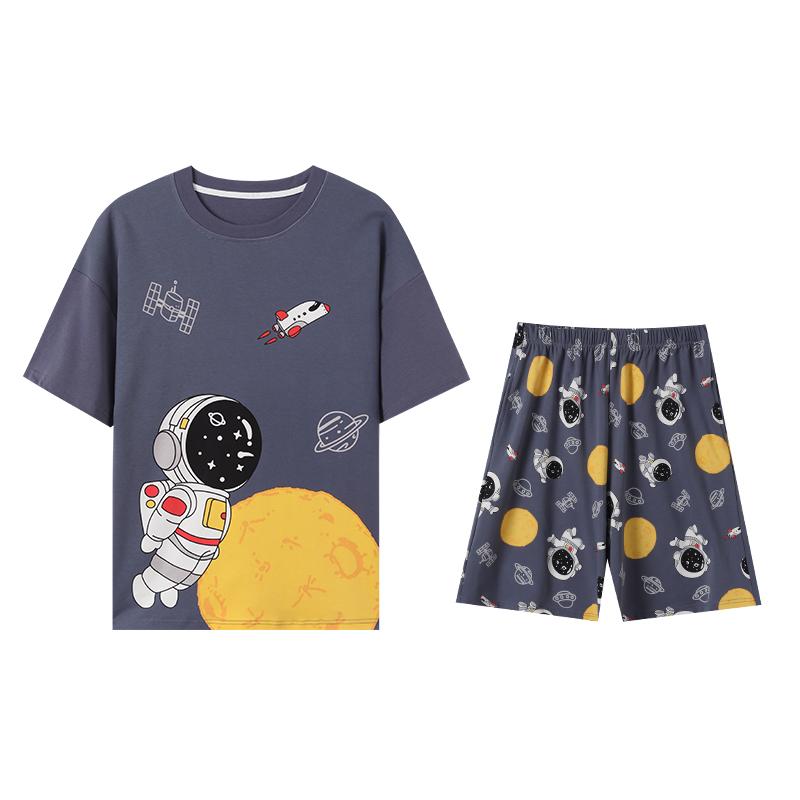 Sommer-Pyjama-Set für Herren mit süßem Cartoon-Print, Kurzarm-Oberteile und Shorts, Nachtwäsche, Loungewear, Studenten, zweiteilig, Nachtwäsche für Jugendliche und Jungen, Homewear für Männer