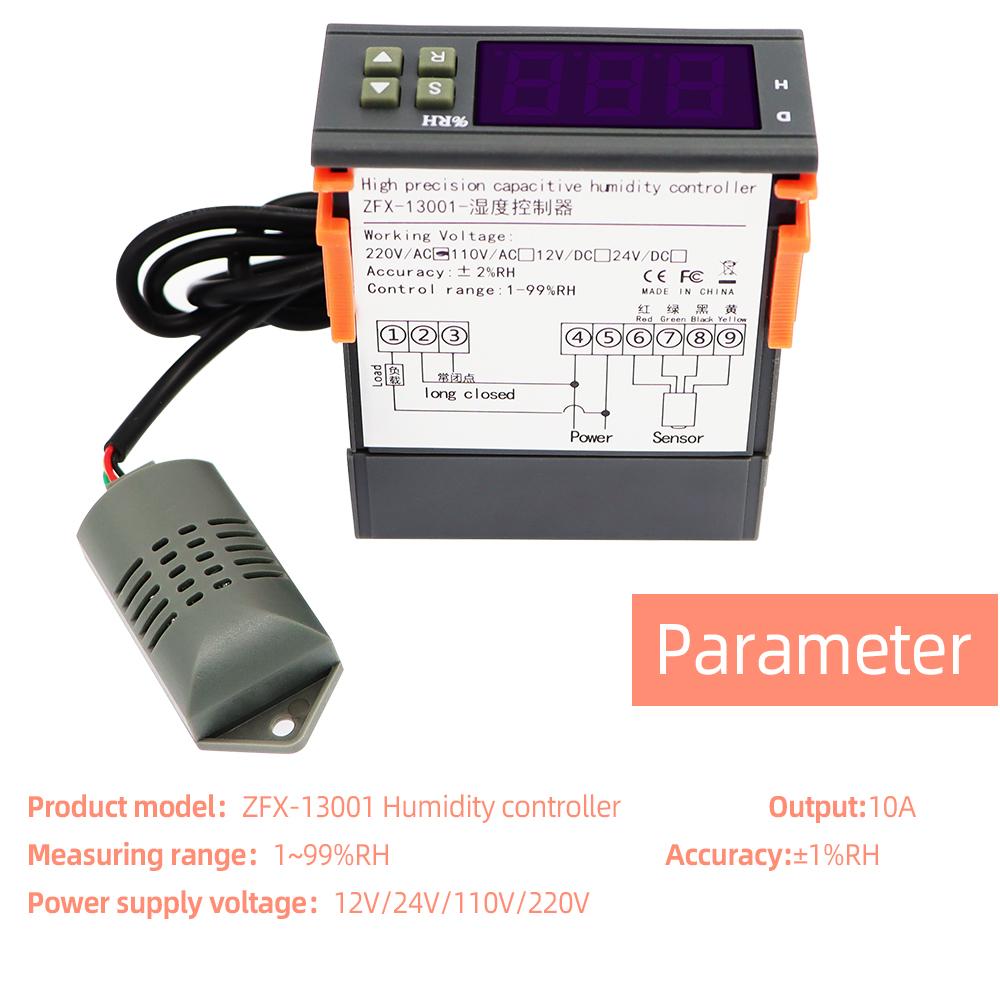 ZFX-13001 Digital Humidity Controller 1% ~ 99% RH Hygrometer Controller 220V 10A Hygrostat Humidistat PU Delay Protection