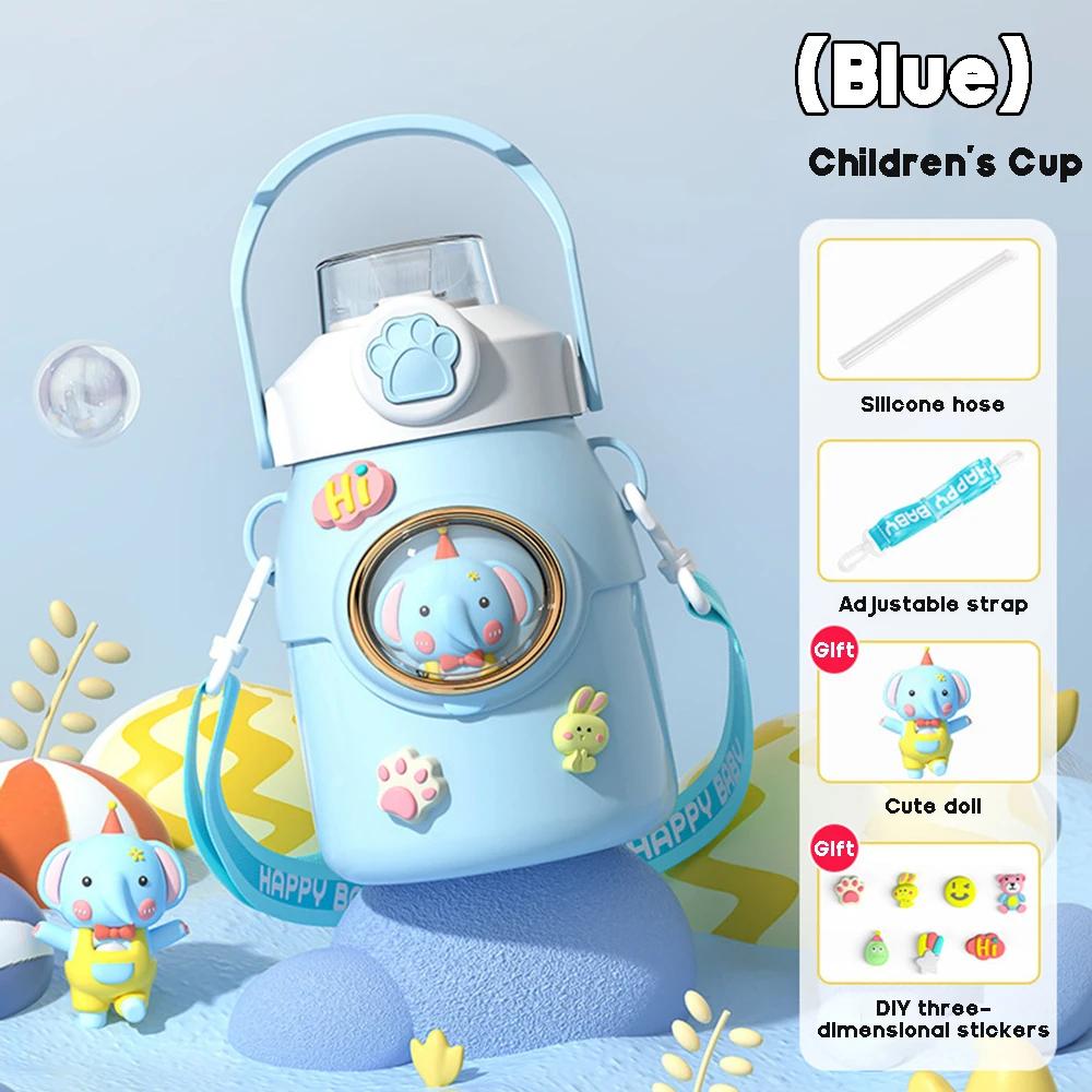 

650ml kids stainless steel insulated water bottle with straw and handle, vacuum thermal flask for school, leakproof children cup 650ML