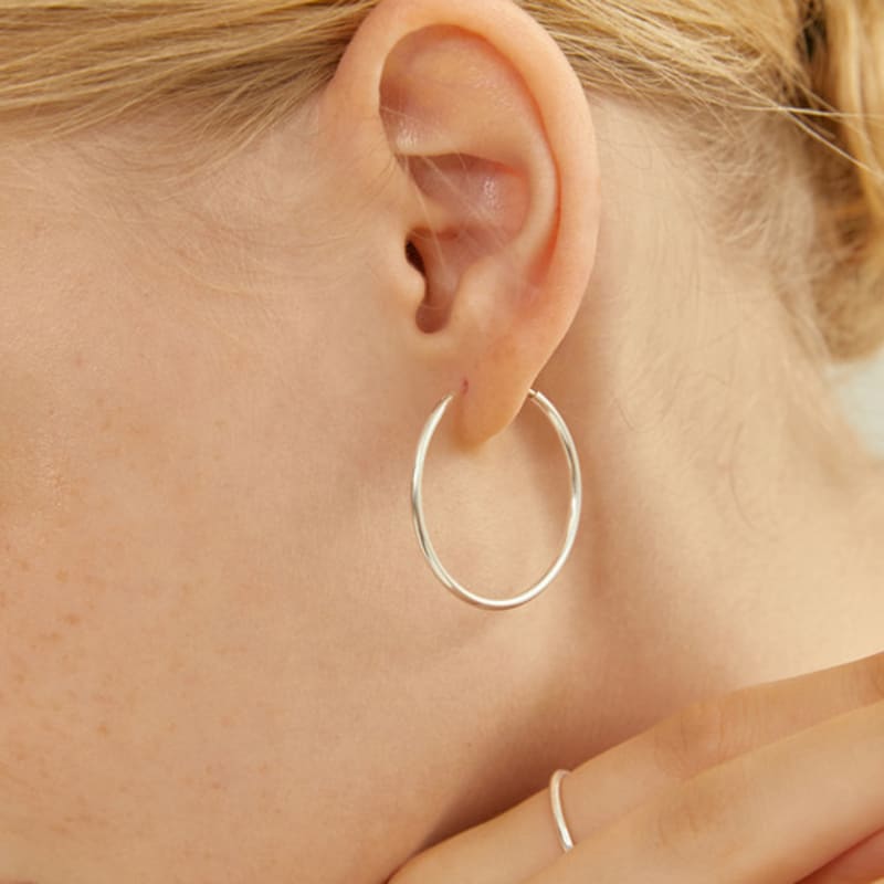 LUNNE Silver Pipe Hoop Ring Earrings (3 SIZE) #LSE13