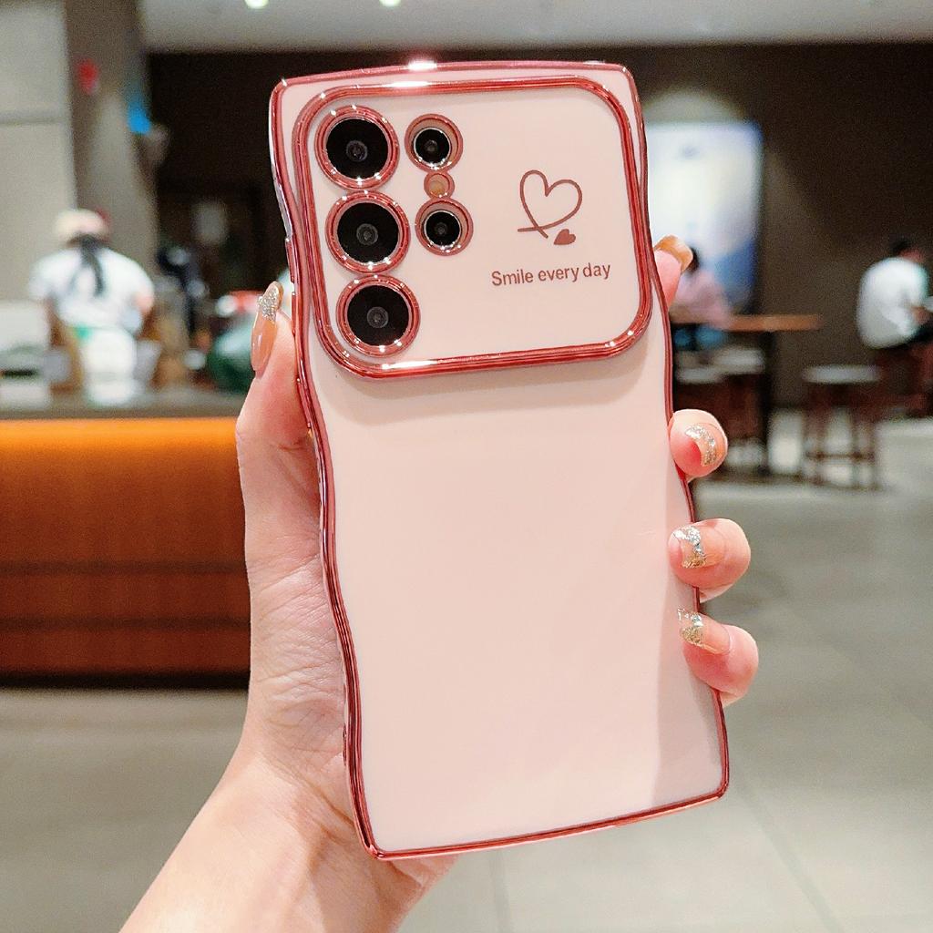 For Samsung Galaxy S23 Ultra Case Wave Frame with Love Heart Raised Camera Protection TPU Cover