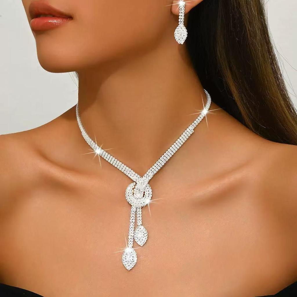 Sparkling Diamond Bridal Necklace & Earrings Set for Wedding and Evening Dress