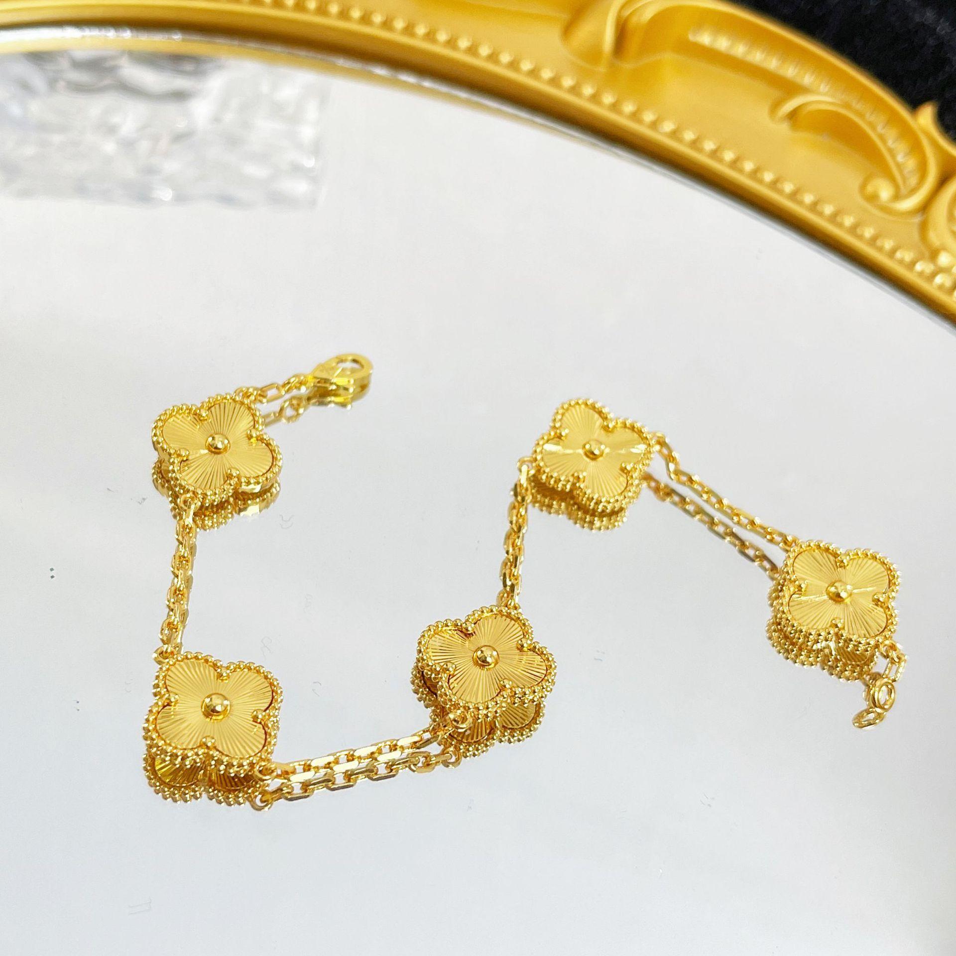 

Высококлассный тонкий браслет-цветок, четырехлистный клевер, пятицветок для женщин, высококачественный браслет из 18-каратного золота в подарок на день рождения девушке V gold high version