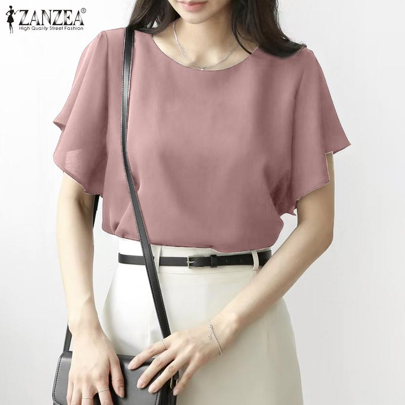 

ZANZEA Womens Loose Casual Round Neck Summer Short Sleeve Blouse 5XL фіолетовий