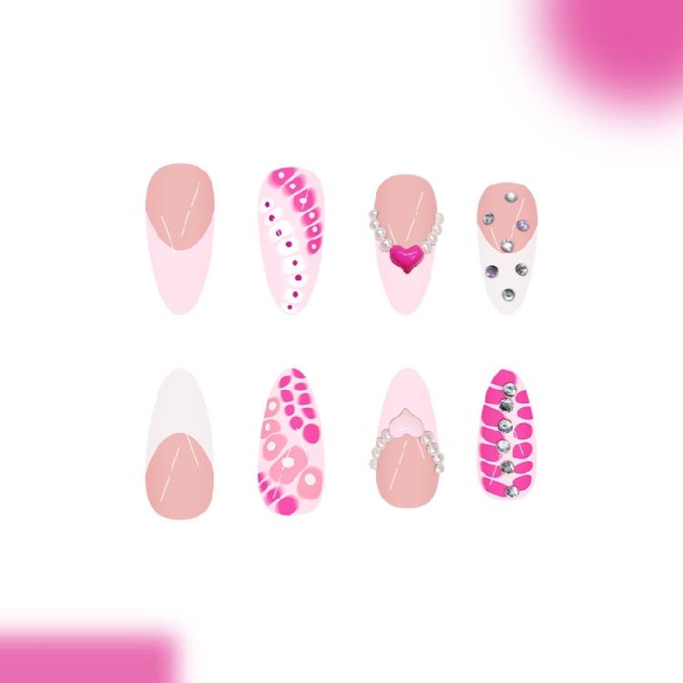 Almond Nail Tips Fake Nail Glues On Nail Stick On Nail Heart Press On Nail Artificial False Nail for Womens Girls