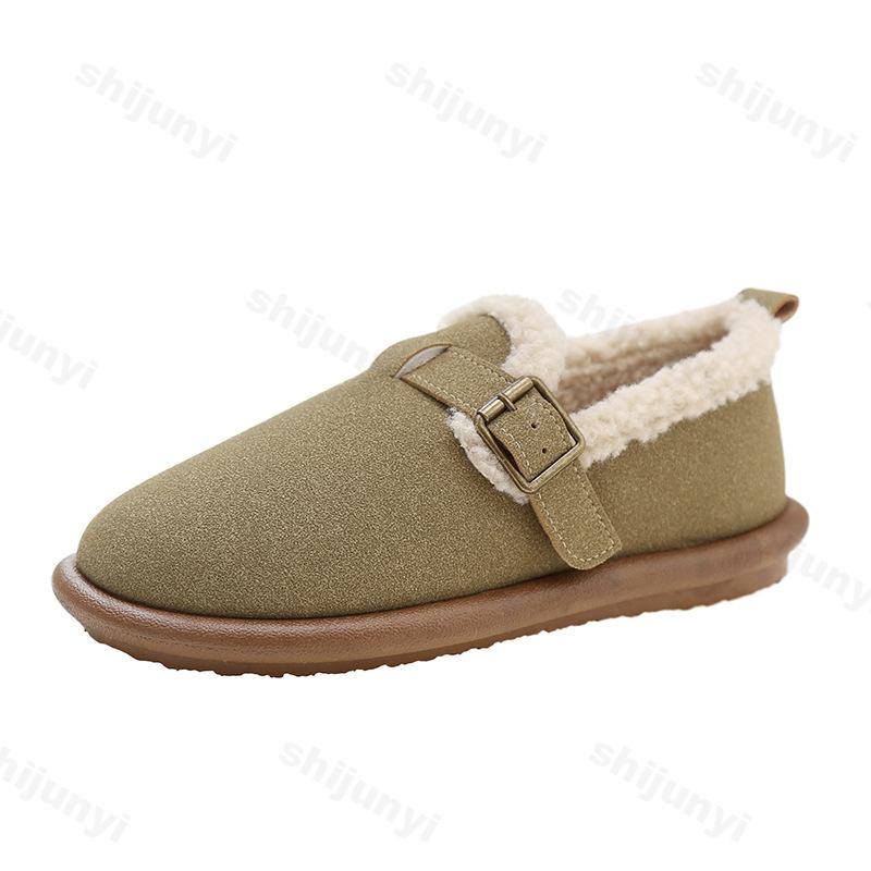 Fashion Retro Fashion Warm Shallow Mouth Casual Short Plush Flat Shoes for Women 2025 Winter New Soft Comfortable Versatile Cotton Shoes