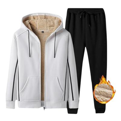Breelay Winter Hoodie and Pants Long Casual Size Winter Men's Set, Fleece-Lined Jersey, Sleeve, Thick, Warm, Hooded, Zip-Up Hoodie, Outerwear, Pants,