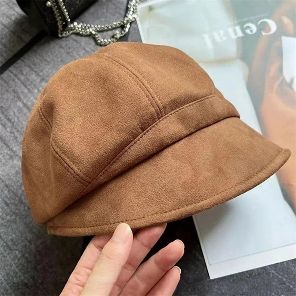 Adjustable Women Fisherman Hat Solid Color Newsboy Hat Fashion Suede Octagonal Cap Autumn Winter