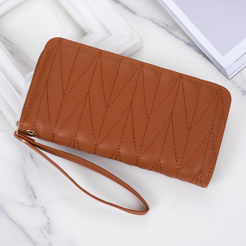 

Korean Style Ladies Long Wallet New Zipper Multi-card Student Wallet Wholesale Functional Hand-held Clutch Bag Female коричневий