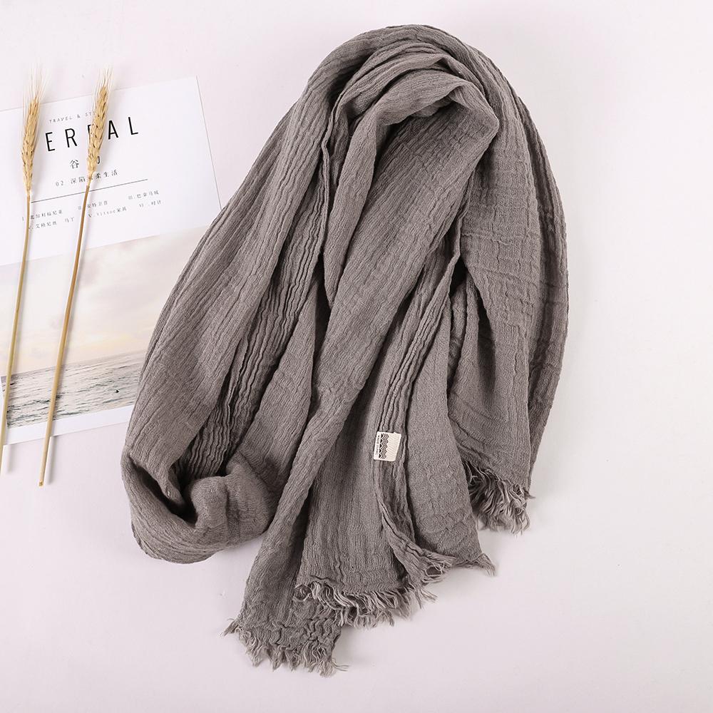 New Design Autumn Winter Women Warm Scarf Simple Solid Plain Linen Cotton Muslim Shawls Kerchief Wrap Head Hair Pashmina Stoles