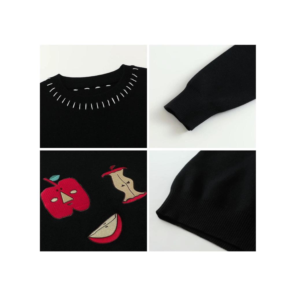 CHIC Retroism Apple Embroidery Loose Round Neck Sweater - Warm, Comfortable Autumn/Winter Top