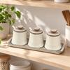 3 Pieces Ceramic Seasoning Jar with Lid Countertop Condiment Organizer Tray