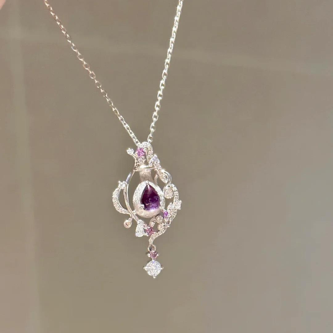 Fashion Light Luxury Amethyst Perfume Bottle Pendant Brushed Purple Diamond Magic Bottle Necklace Women s 2026 45CM