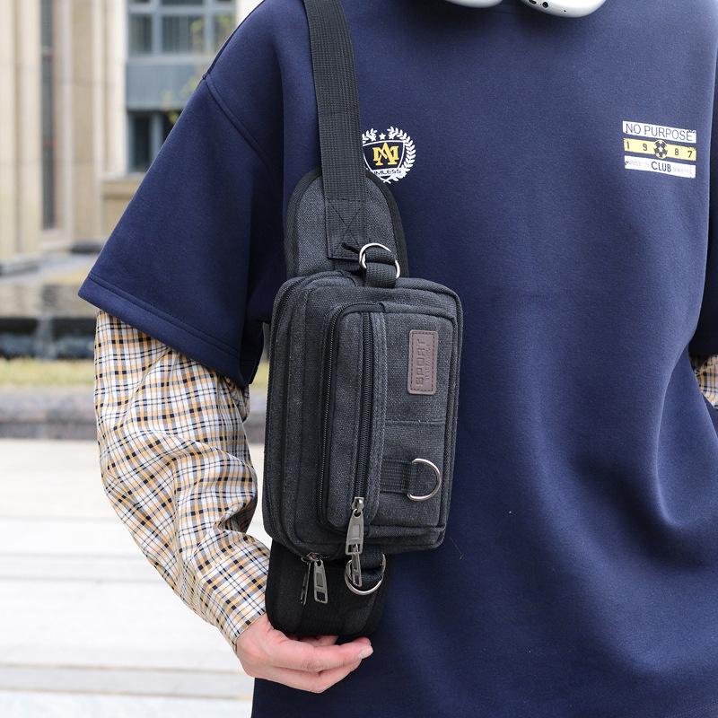 Men's New Chest Bag Simple Commuter Canvas Fashion Purse Large Capacity Light Out One Shoulder Messenger Bag.