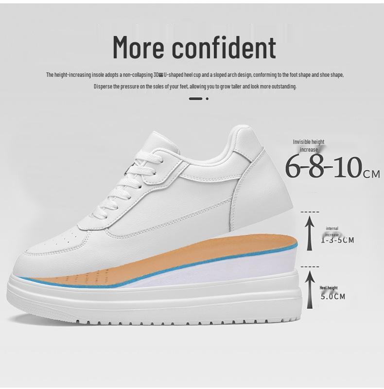 Men's Fashion Casual White Cowhide Sneakers with Invisible Height Boost (6CM and 8CM Options)