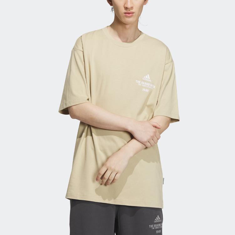 Adidas Verbiage Graphic Print Casual Loose Short Sleeve T-Shirt Men Tops Savanna-Brown IP3924