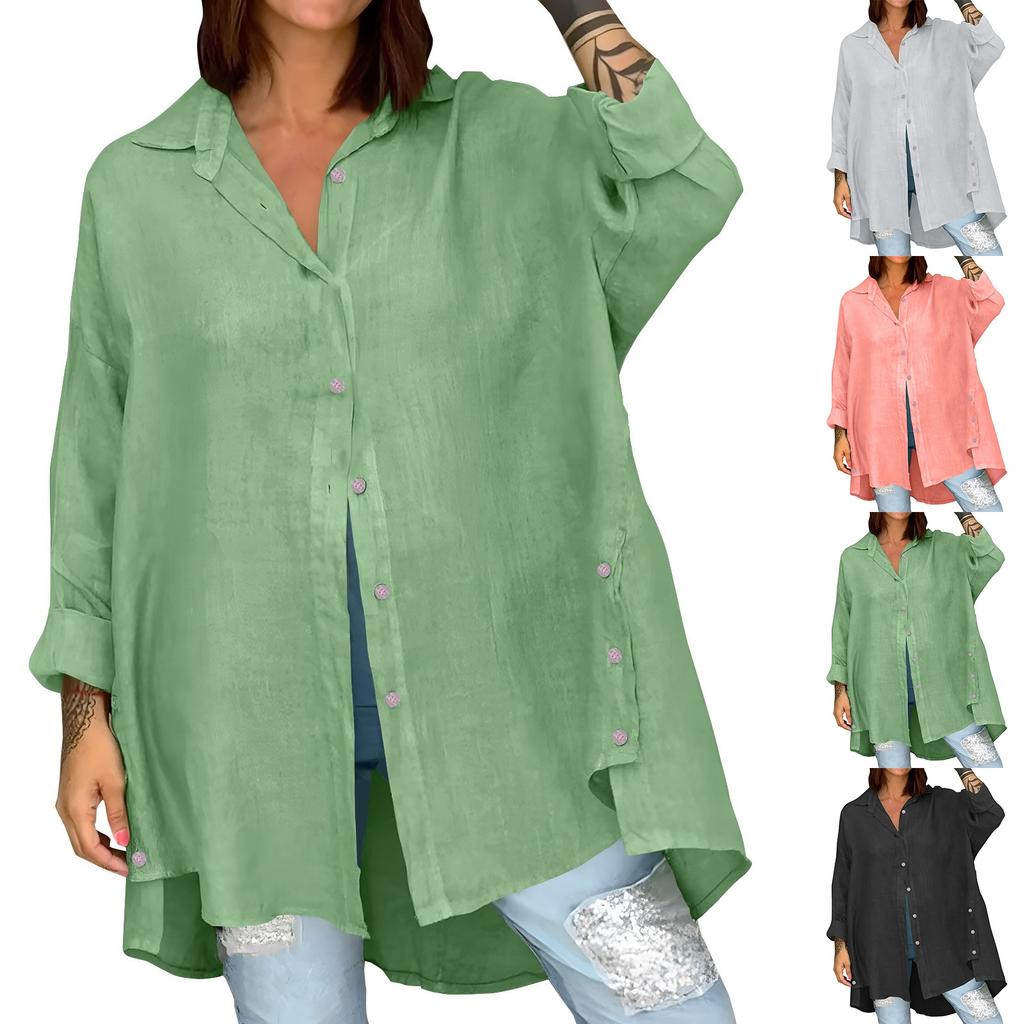 Women's Fashion Loose Color Nine Minute Sleeve Cotton Blouse Top