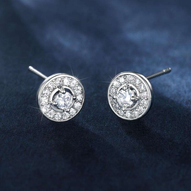 Platinum White Diamond Star Round Small Earrings Girls Jewelry Simple and Small Temperament