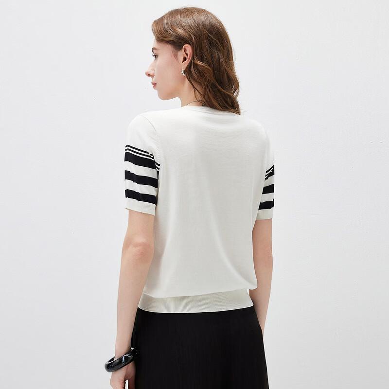 Kemengboka Damen gestreiftes Kurzarm-T-Shirt aus Maulbeerseidenmischung