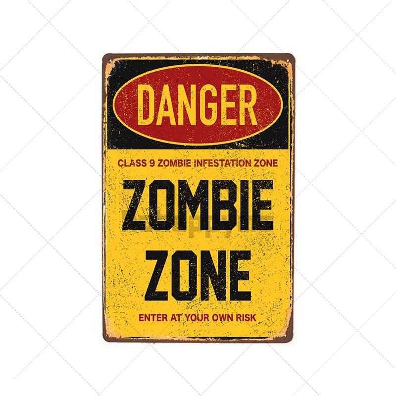 Danger Zombies Zone Retro Sign Metal Plaque Vintage Bar Pub Wall Decorative Plates Funny Poster Home Decor 20x30 CM