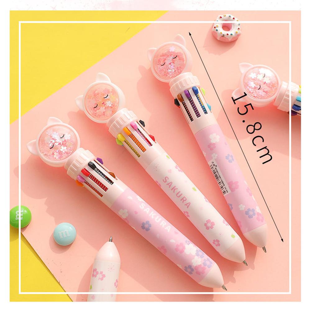 10 In 1 Plastic Pens with Multi-colored Ballpoint Pen Push Type School Office Pen