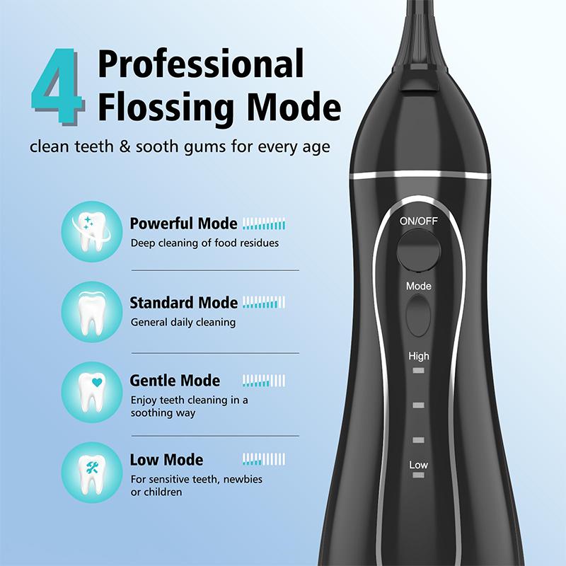 Ústní irigátor Water Flosser Přenosný dentální vodní paprsek 300ml vodní nádržka na čištění zubů USB dobíjecí voděodolný