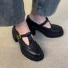 Sheepskin Version~ Platform Thick Heel British Style Retro Small Leather Shoes Women's Genuine Leather Loafers Round Head Single Shoes Mary Jane Shoes