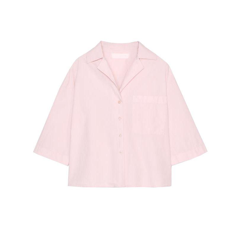 Cotton Blend Short Sleeve Lapel Short Shirt 2183062 Mid Waist Minimalist Wide Leg Casual Trousers 2183063