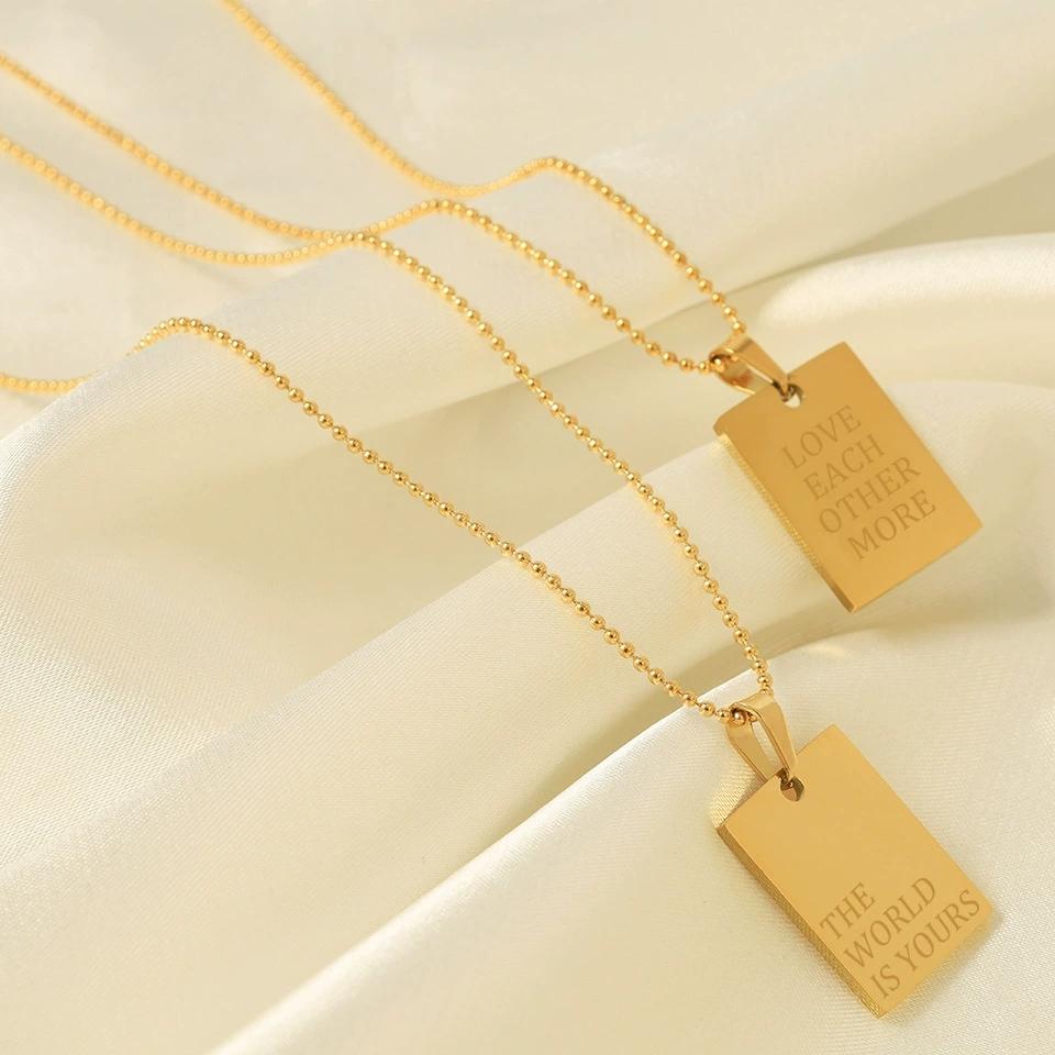 Titanium Steel DIY Name Letter Plate Pendant Name Gold square Frame Letter Engraving Stainless Steel Clavicle Necklaces