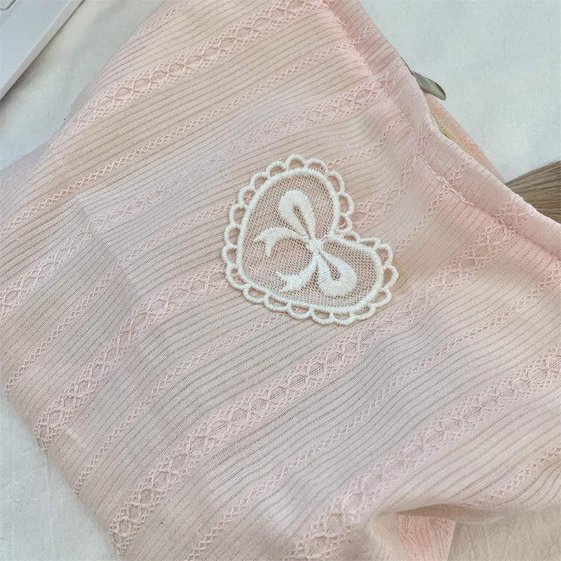 Beautiful INS Simplicity Cosmetic Bag Sweet Embroidery Bow Striped Makeup Case Portable Travel Earphone Cable Storage Bags