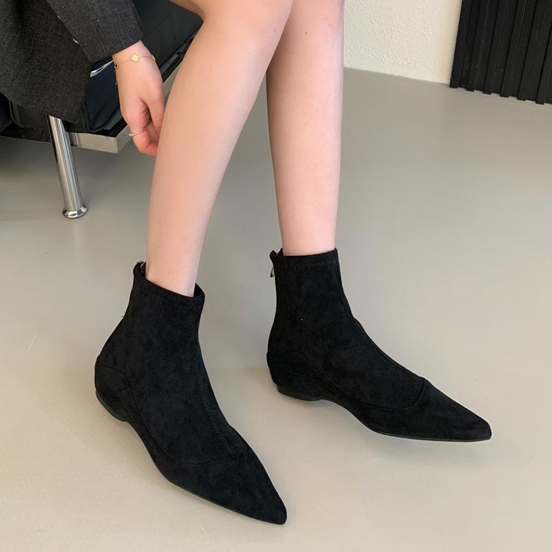 Fashion SUOJIALUN 2025 New Brand Women Ankle Boots Fashion Pointed Toe Ladies Slides Zipper Ladies Elegant Short Boots Low Wedge Heel Sh
