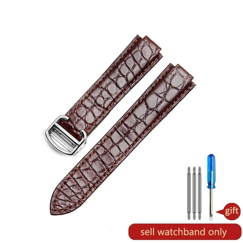 Pulseira de Couro Genuíno para Relógio Cartier Balloon Blue De Series Impermeável Exquisita de Couro de Crocodilo Interface Convexa Pulseira de Relógio