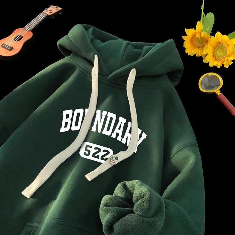 Hooded Sweatshirt Men's Loose Fit Fleece Lined Autumn Winter Fashion Brand Casual Style Couple's Clothing Top
