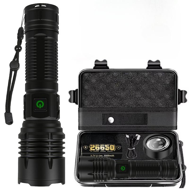 100000LM LED Flashlight USB Rechargeable Zoom Torch Strong Light Focused Light Source Can Light a Flame Waterproof Lantern