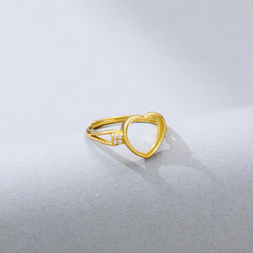 Gold-Plated 925 Sterling Silver Heart Ring, Adjustable Open Setting, 10*10 Exquisite Design