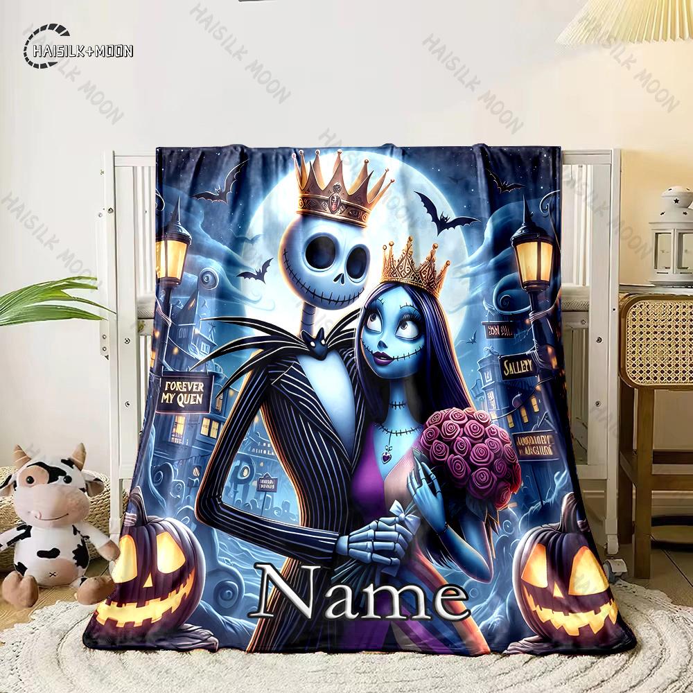 Free Shipping! Custom Name Blanket with The Nightmare Before Christmas Print, All-Season Multi-Use for Nap,Camping,Car,Sofa Gift