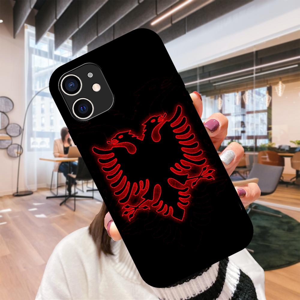 For iPhone  11 12  8 Plus Mini Pro X XR XS Max 4 5 7 6 6S 8 SE Phone Case Black Cover Shell Soft Etui Albanian Flag Eagle