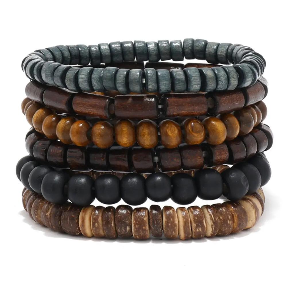 Braided Leather Bracelets for Men Vintage Life Tree Charm Wood Beads Ethnic Tribal Wristband Rope Bracelet Set