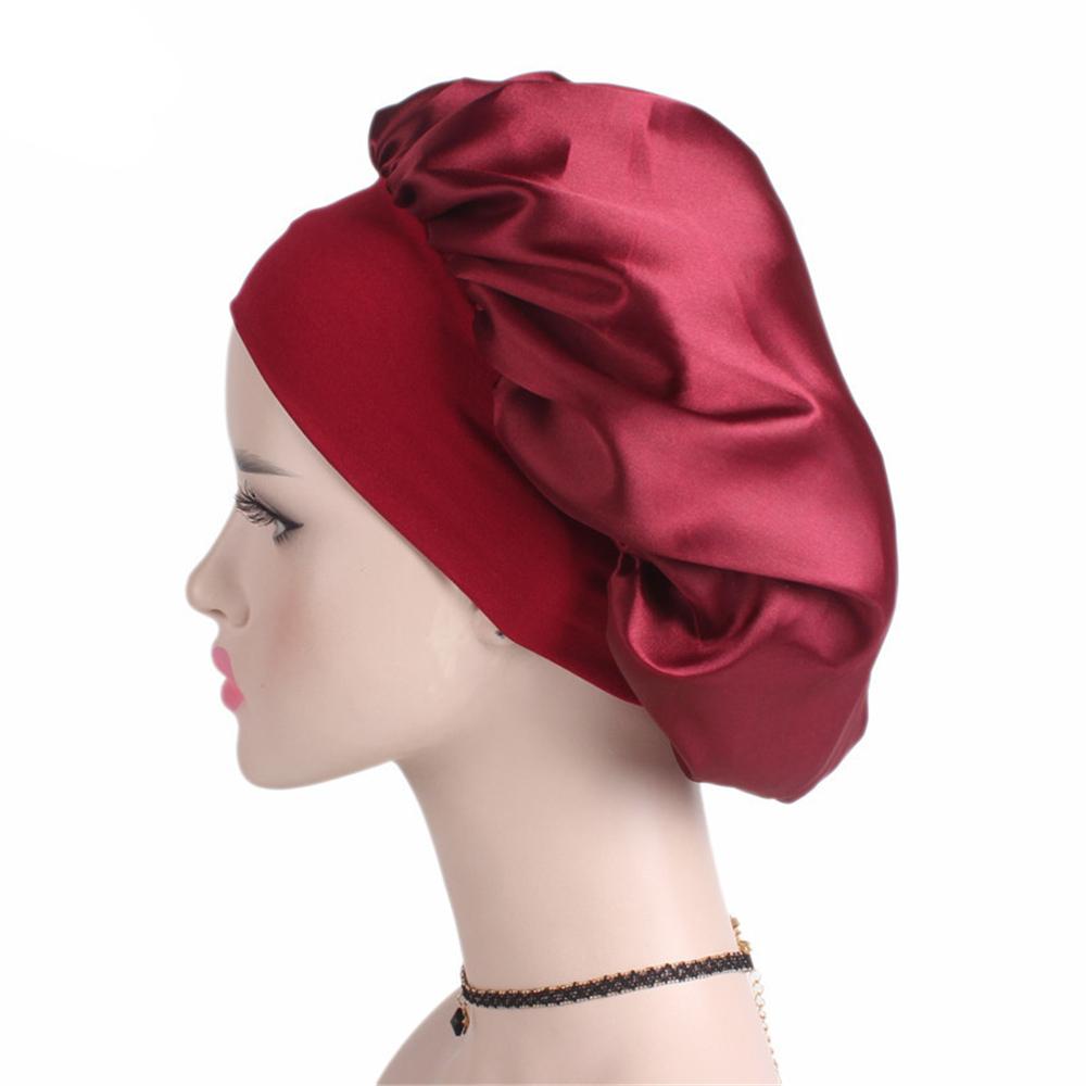 New Women's Satin Solid Wide-brimmed Sleeping Hat Unisex Head Wrap Elastic Band Cap Hair Care Bonnet Night Hat Bonnet De Nuit