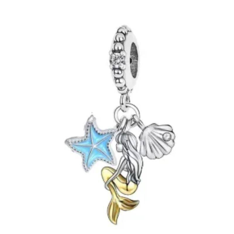 Sparkling Copper Colourful Starfish Crab Shell Conch Dangle Charm Beads Fit Original Bracelet Fine Jewelry Diy Gift