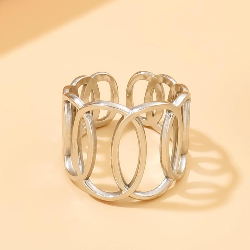 Gold Vacuum-Plated Geometric Stainless Steel Ring for Women - Titanium Colorfast Jewelry