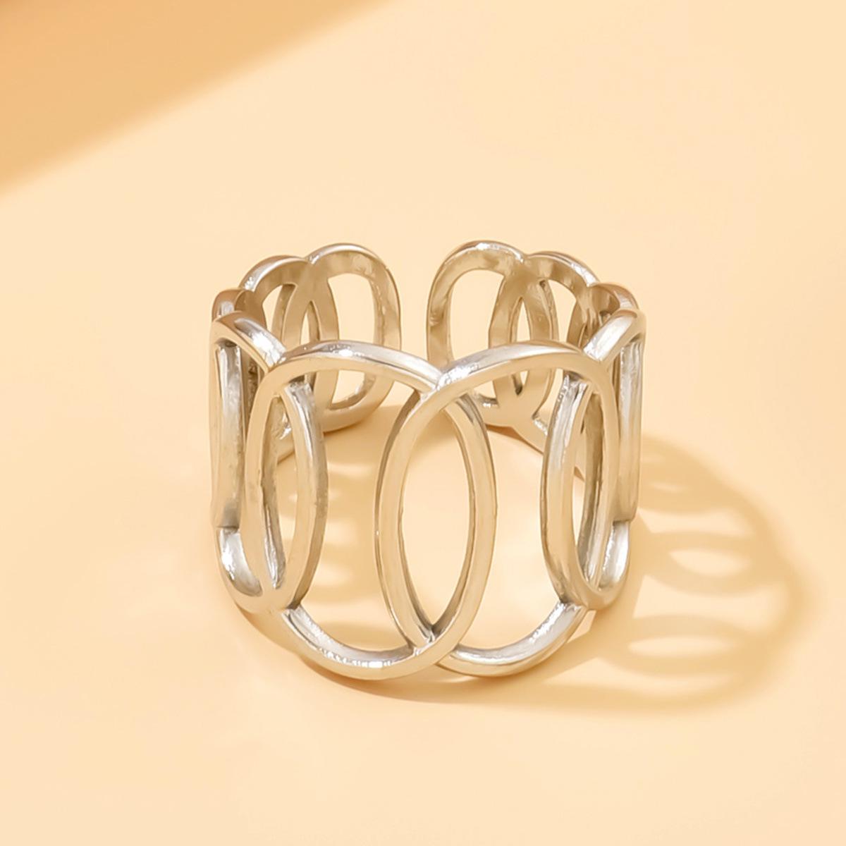 18K Gold Stainless Steel Geometric Open Ring for Women