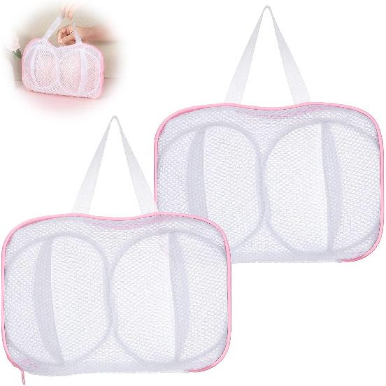 2 Pack Large Bra Laundry Bags for Washing Machine, Brassiere Wash Bags for Laundry, Lingerie Bag for Washing Delicates, Pink Bra Washer Protector