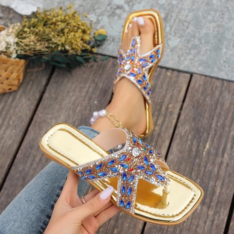 Fashion Trendy Luxury Slippers 2024 Summer New Design Sense Casual Flat Bottom One Line Outwear Women's Herringbone Cool Slippers