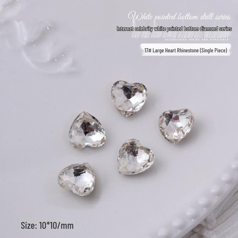 Nail Art Decorations: Transparent Pointed Rhinestones - Heart, Water Drop, Square, Butterfly Shapes
