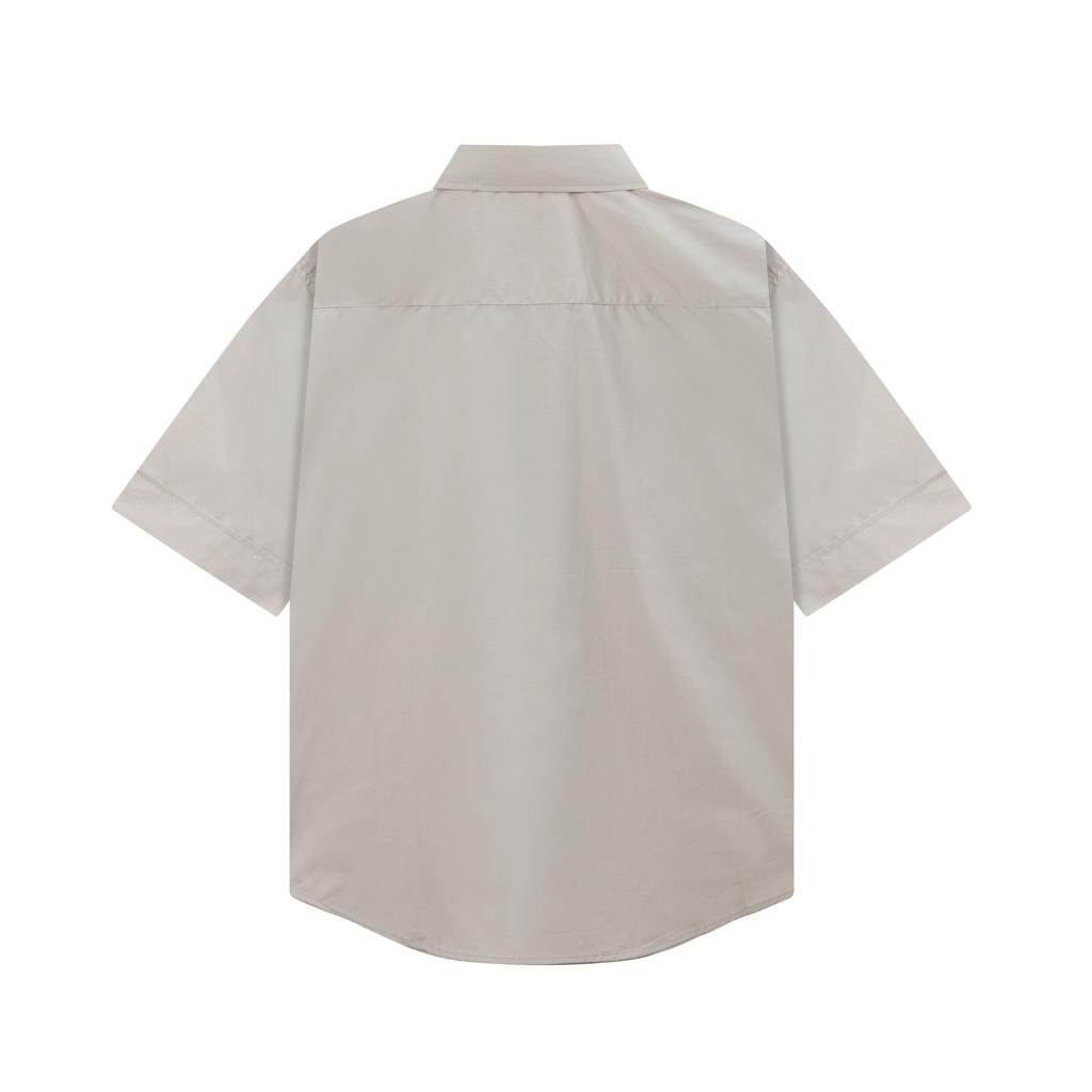 AMI Classic Autumn Chest Pocket with Same Color Heart Embroidery Logo, Casual Cotton Solid Color Short Sleeved Shirt