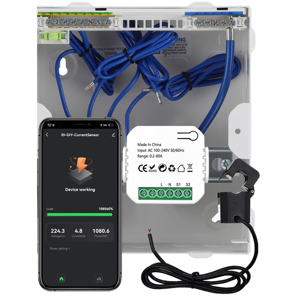 Tuya WiFi Energy Meter 80A Current Transformer Clamp KWh Power Monitor Electricity Statistics Monitoring Device