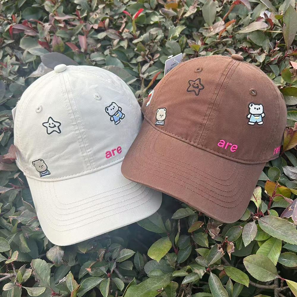 Korea Cute Bear Star Embroidery Baseball For Lady Women Girls Student Cotton Hat High Quality Big Head plain Gorras Sun Cap